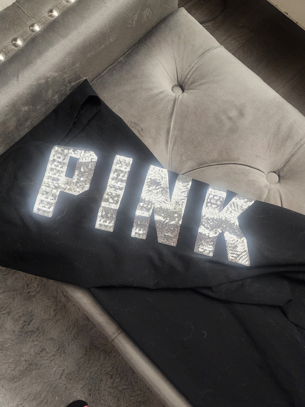 Victoria's Secret PINK Yoga Logo Black Top - All Letters Are BLING -